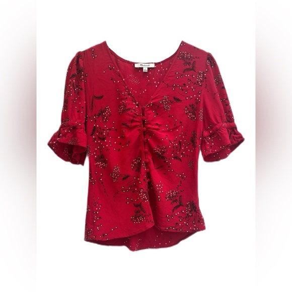 Madewell “Daylight” Top in “Windswept Floral” Red short sleeve ruffle blouse ❤️ - Picture 5 of 11
